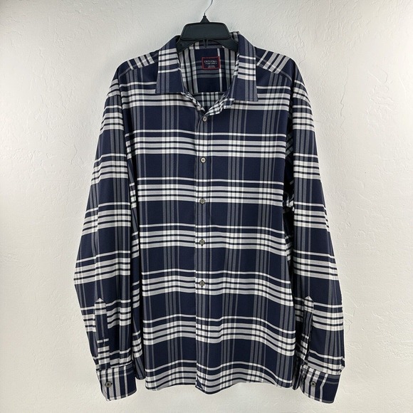 Untuckit Delucca Button Long Sleeve Wrinkle Free Shirt Size 3XL Navy White Plaid - Picture 1 of 8